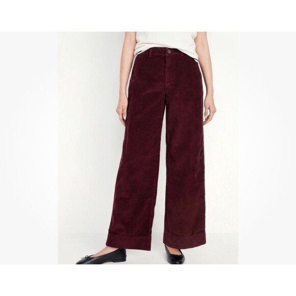 Old Navy Corduroy Pants Womens 14 Royal Velvet High Rise Wide Leg Boho 29.5” - Picture 2 of 11